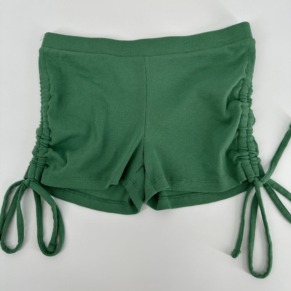 BP. Green Ribbed Side Tie Pull On Casual Comfy Mini Shorts XS